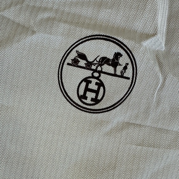 Hermes dust bag with drawstring top medium size stripe and brown logo - Picture 2 of 5